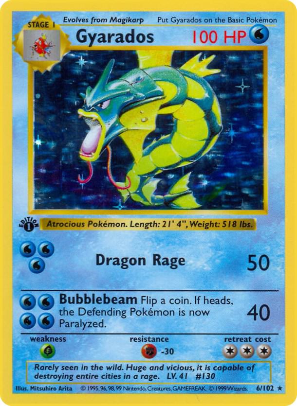 Gyarados - Base Set (Shadowless) #006/102 - Unlimited Holofoil - Moderately Played