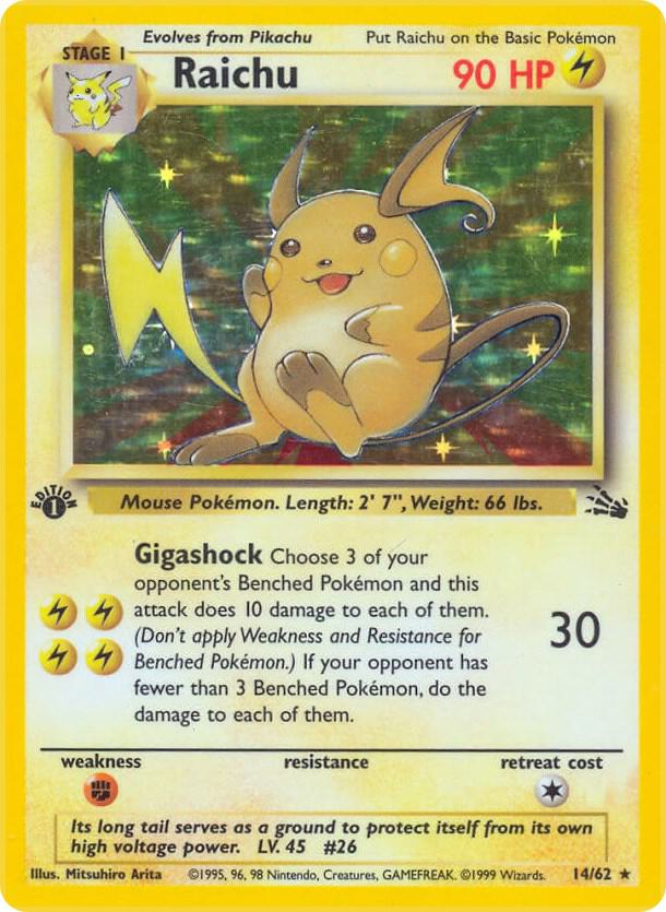Raichu - Fossil #14/62 - 1st Edition Holofoil - Lightly Played