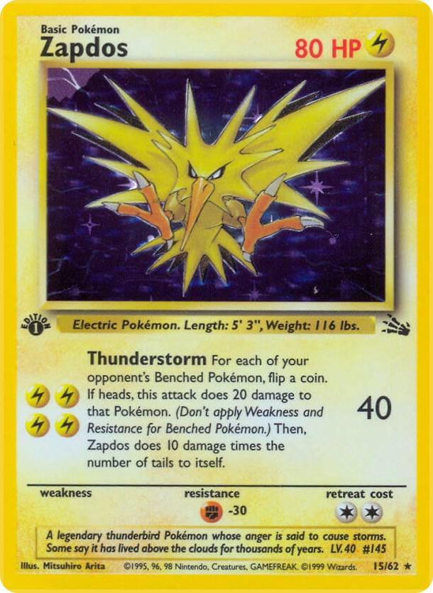 Zapdos - Fossil #15/62 - 1st Edition Holofoil - Near Mint