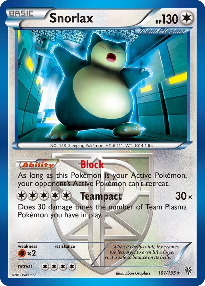 Snorlax (Team Plasma) - Plasma Storm #101/135 - Lightly Played