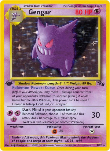 Gengar - Fossil #05/62 - Unlimited Holofoil - Lightly Played