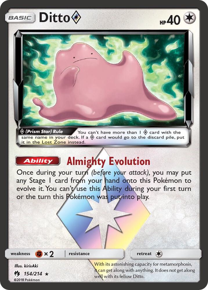 Ditto Prism Star - SM - Lost Thunder #154/214 - Holofoil - Near Mint
