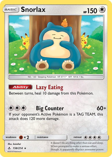 Snorlax - SM - Unbroken Bonds #158/214 - Holofoil - Near Mint