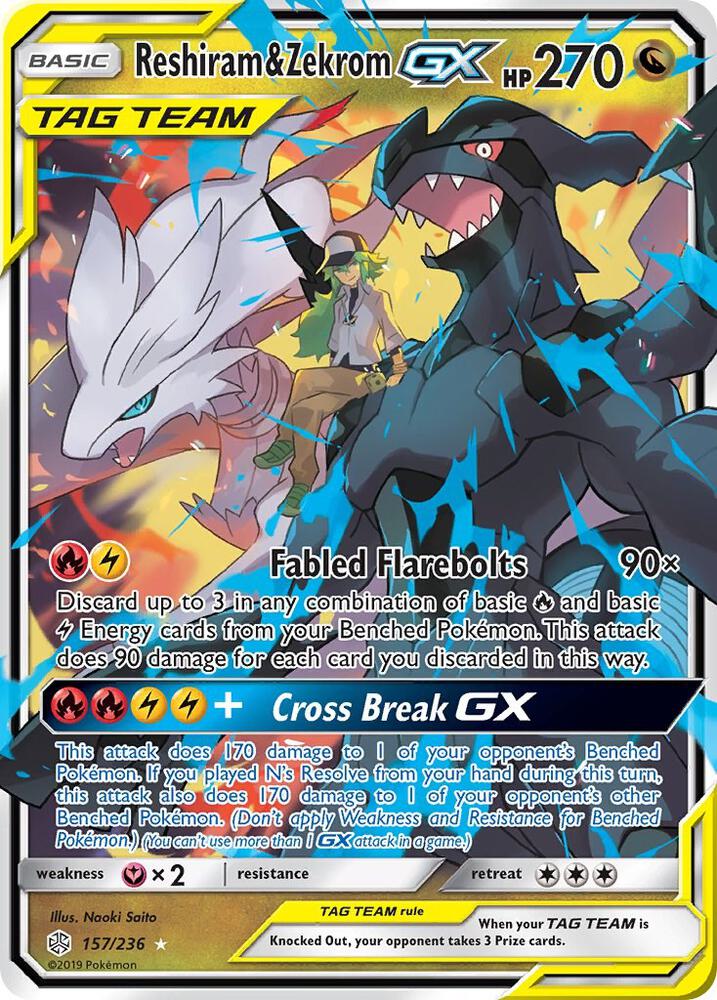 Reshiram & Zekrom GX - SM - Cosmic Eclipse #157/236 - Holofoil - Near Mint
