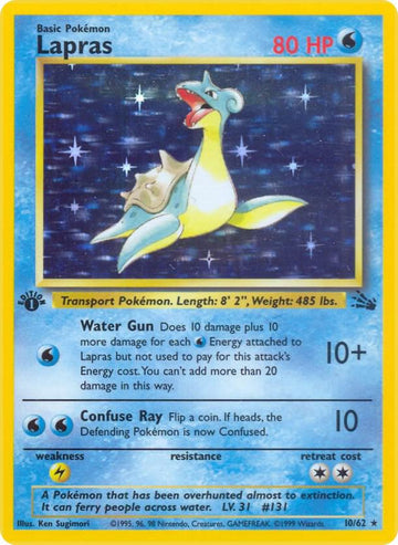 Lapras - Fossil #10/62 - 1st Edition Holofoil - Lightly Played