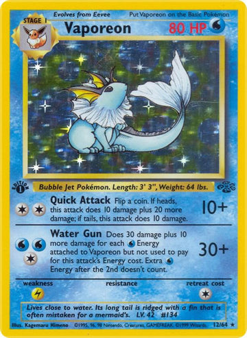 Vaporeon - Jungle #12/64 - Unlimited Holofoil - Lightly Played