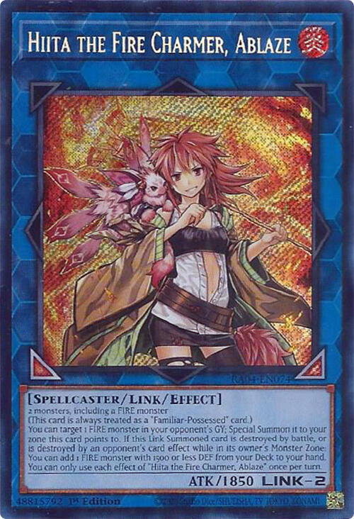 Hiita the Fire Charmer, Ablaze (Secret Rare) – Quarter Century Stampede (YuGiOh)