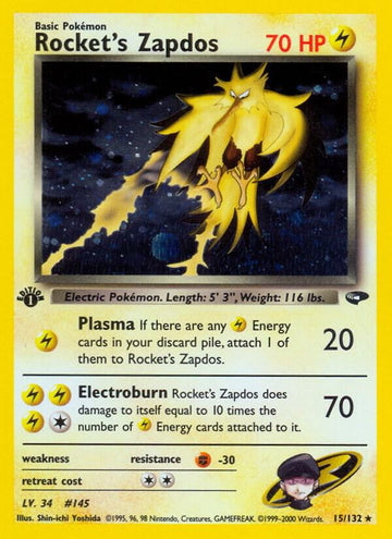 Rocket's Zapdos - Gym Challenge #015/132 - Unlimited Holofoil - Near Mint